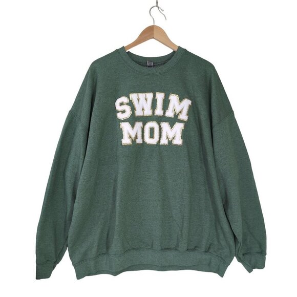 Swim Mom Sweatshirt Womens 3XL Green Fleece Lined Pullover Sweater - Picture 1 of 7